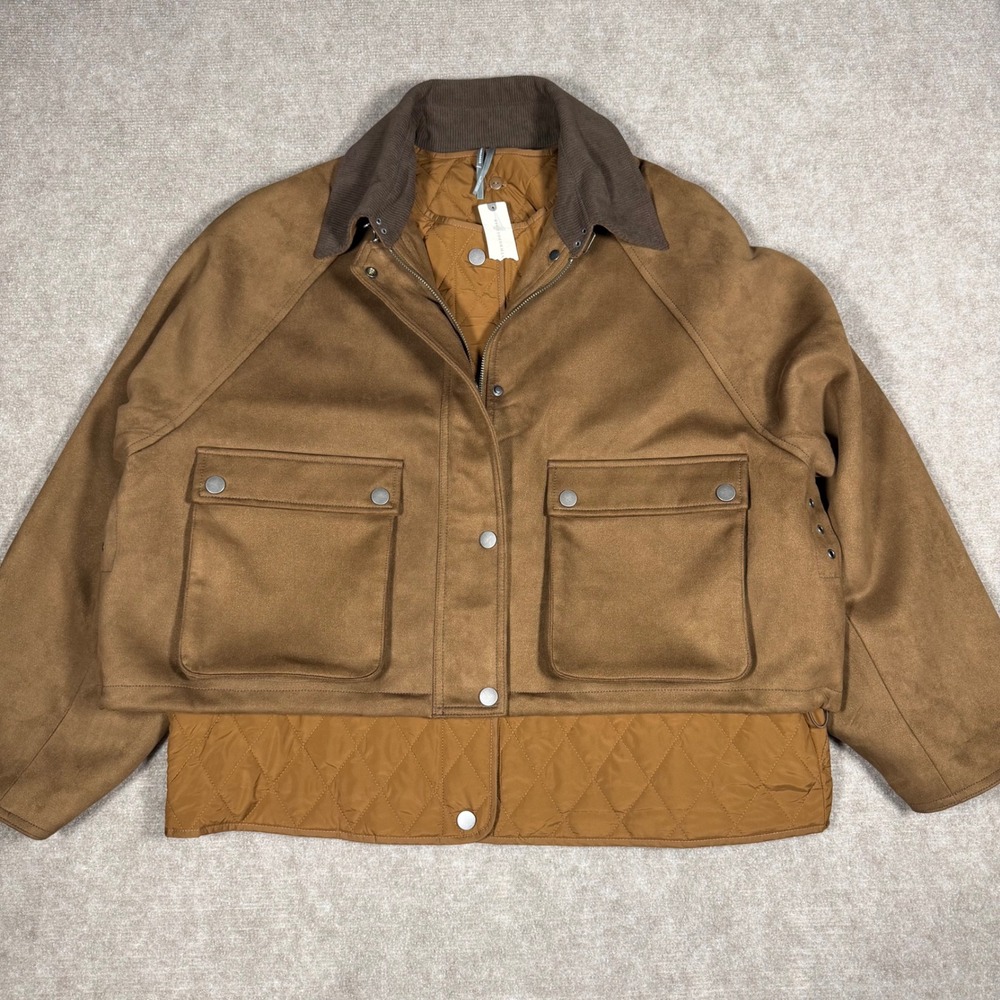 Anthropologie Brown Faux Suede Twofer Quilted Barn Jacket Size Large NWT READ
